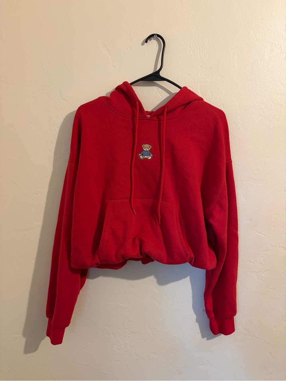No Boundaries Red Cropped Hoodie with Teddy Patch